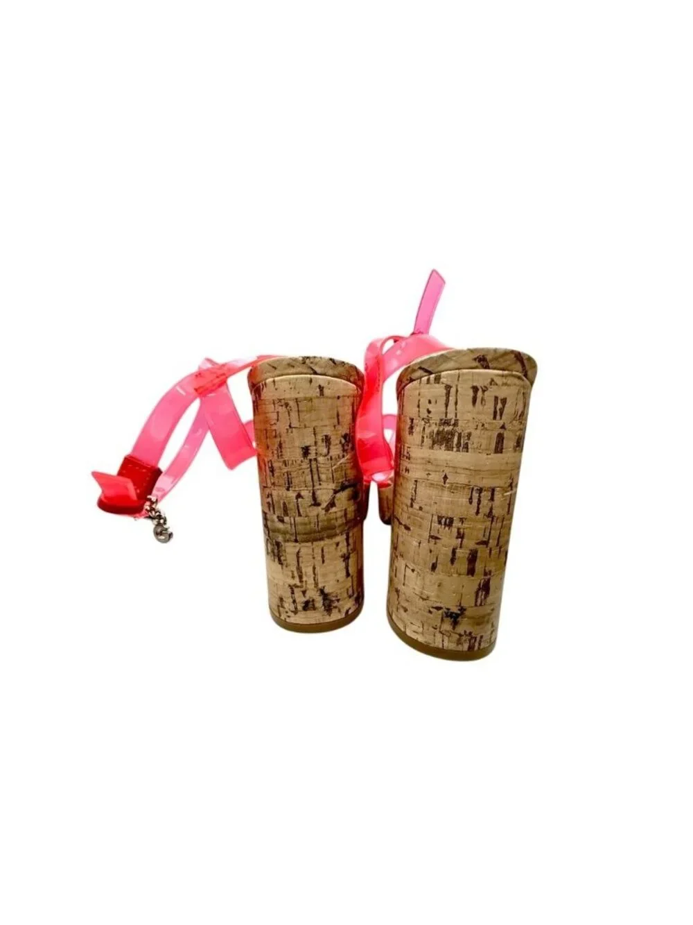 GBG Los Angeles Pink Transparent Strap Cork Block Heel Sandals Womens 8M NWOB